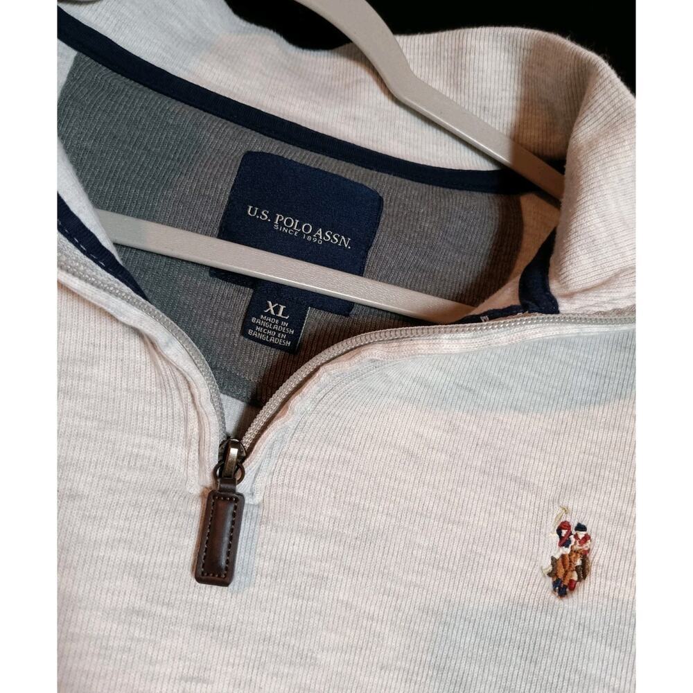 US Polo Assn. Men Quarter Zip Pullover Sweater Oatmeal Heather Size Extra Large